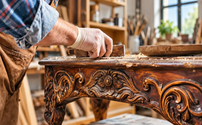 Restauración avanzada de un mueble tallado en el taller