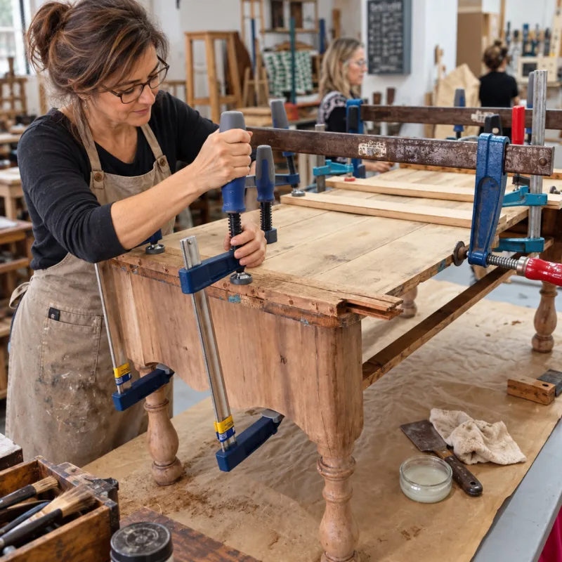 Alumna restaurando un mueble en el taller de GAIA