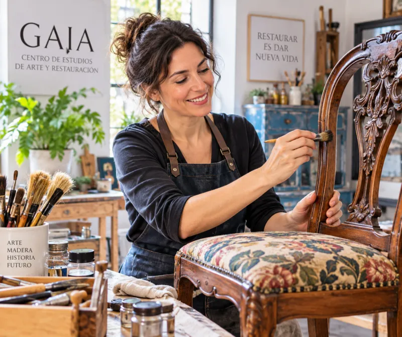 Restauración de una silla tallada en el taller