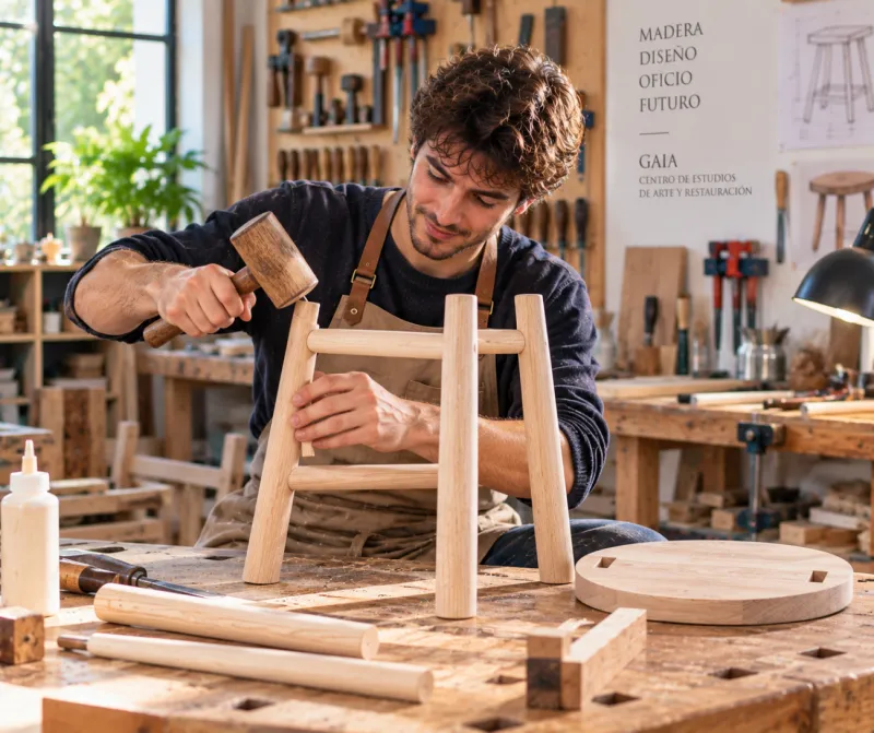 Trabajo de ensamblaje de madera en el taller