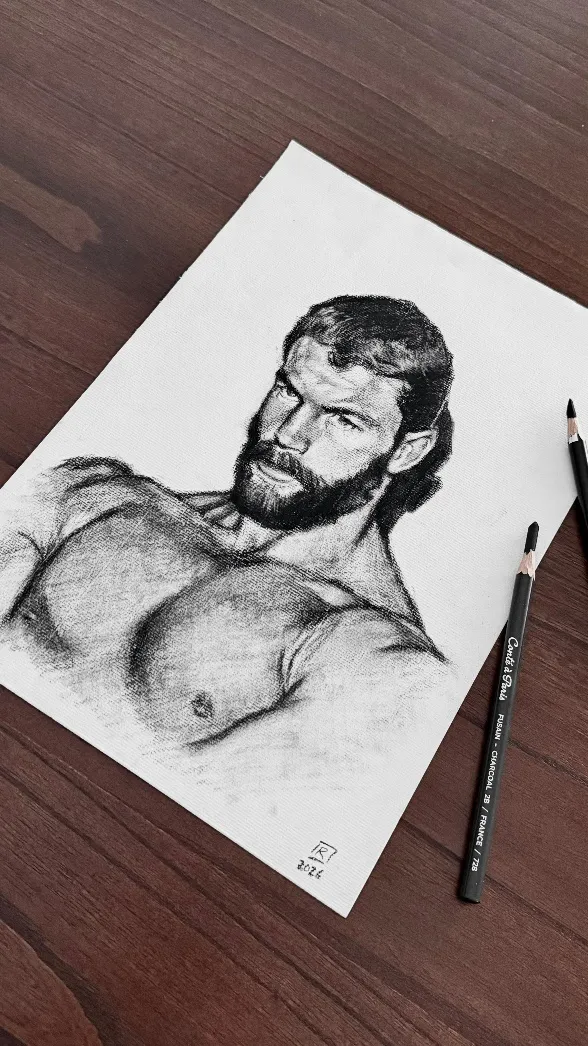 Retrato dibujado sobre papel con lápices de grafito